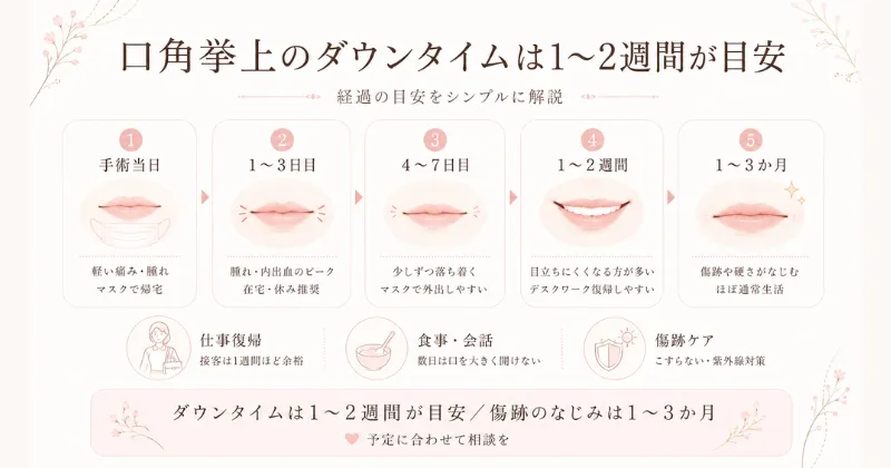 口角挙上のダウンタイムは1〜2週間が目安