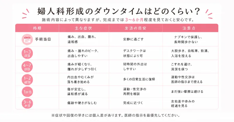 婦人科形成のダウンタイムはどのくらい？仕事復帰・性行為・自転車の目安
